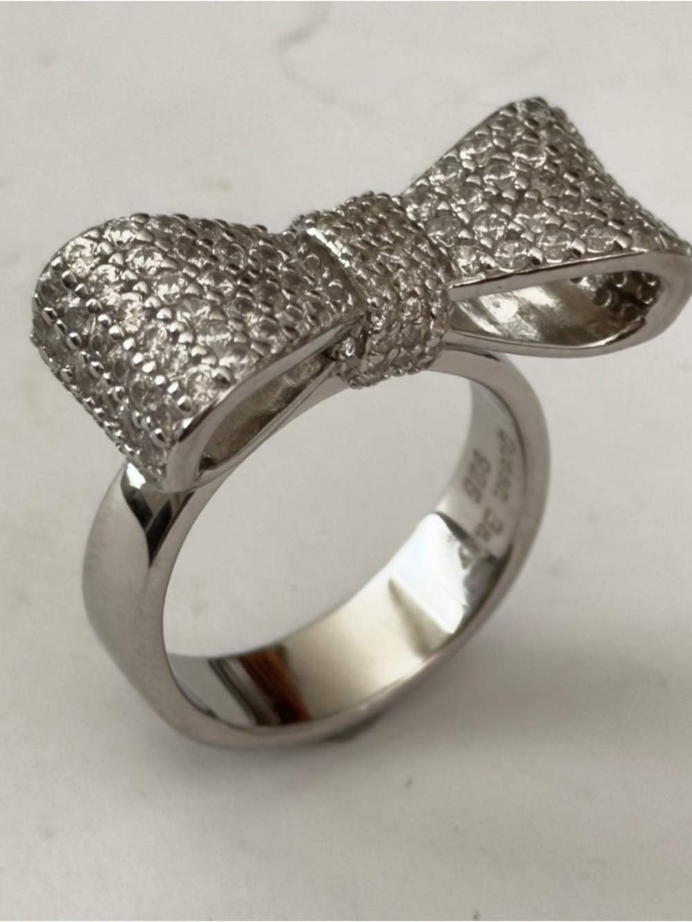 King Baby Studio Silver Bow Ring with Pavé CZ size 6